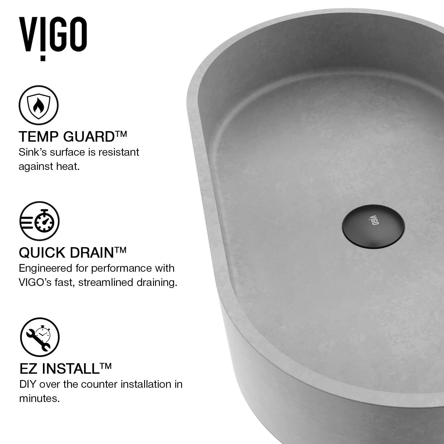 Sagrada Gothic ConcretoStone 24x14-in Deep Grey Bathroom Sink/Basin with Rectangular Vessel M2A4 - product image 4