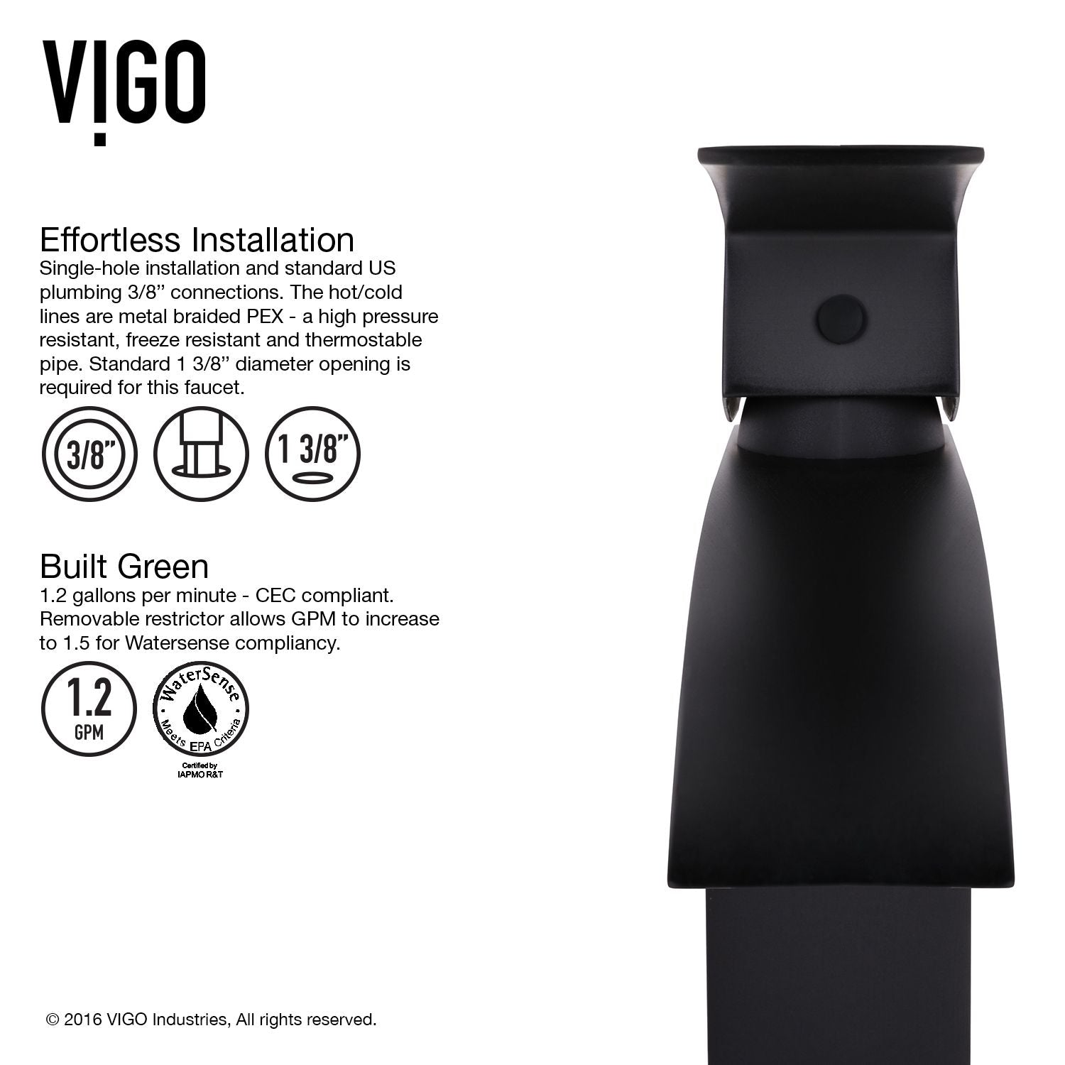 Satro Single Handle Single Hole Bathroom Sink Faucet, WaterSense Certified, Matte Black T3P3 - product image 6