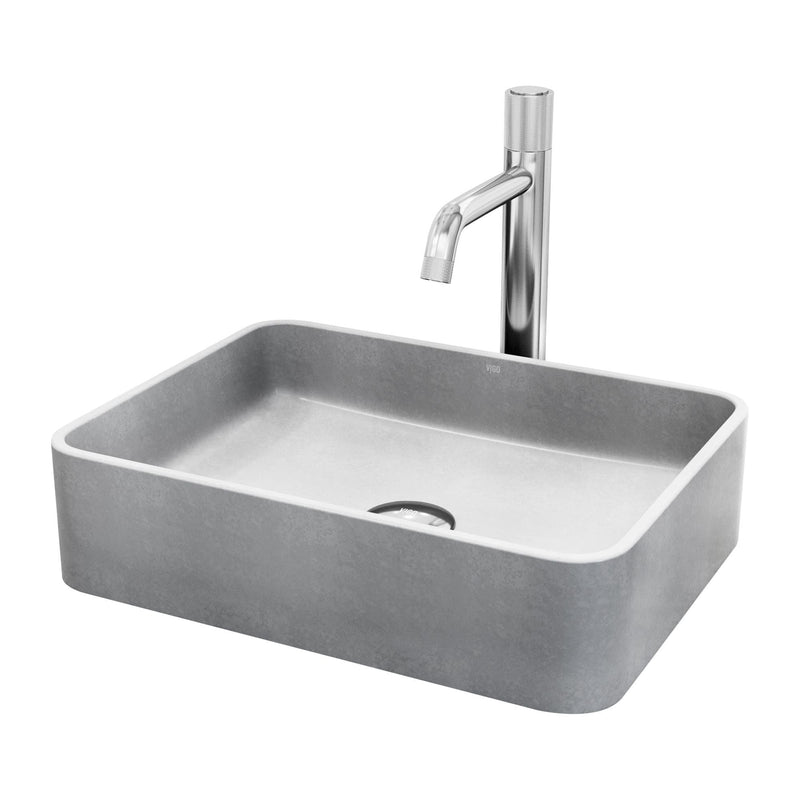 Segovia Gothic ConcretoStone Grey Bathroom Sink/Basin Set with Apollo Faucet and Rectangular Vessel C0A9