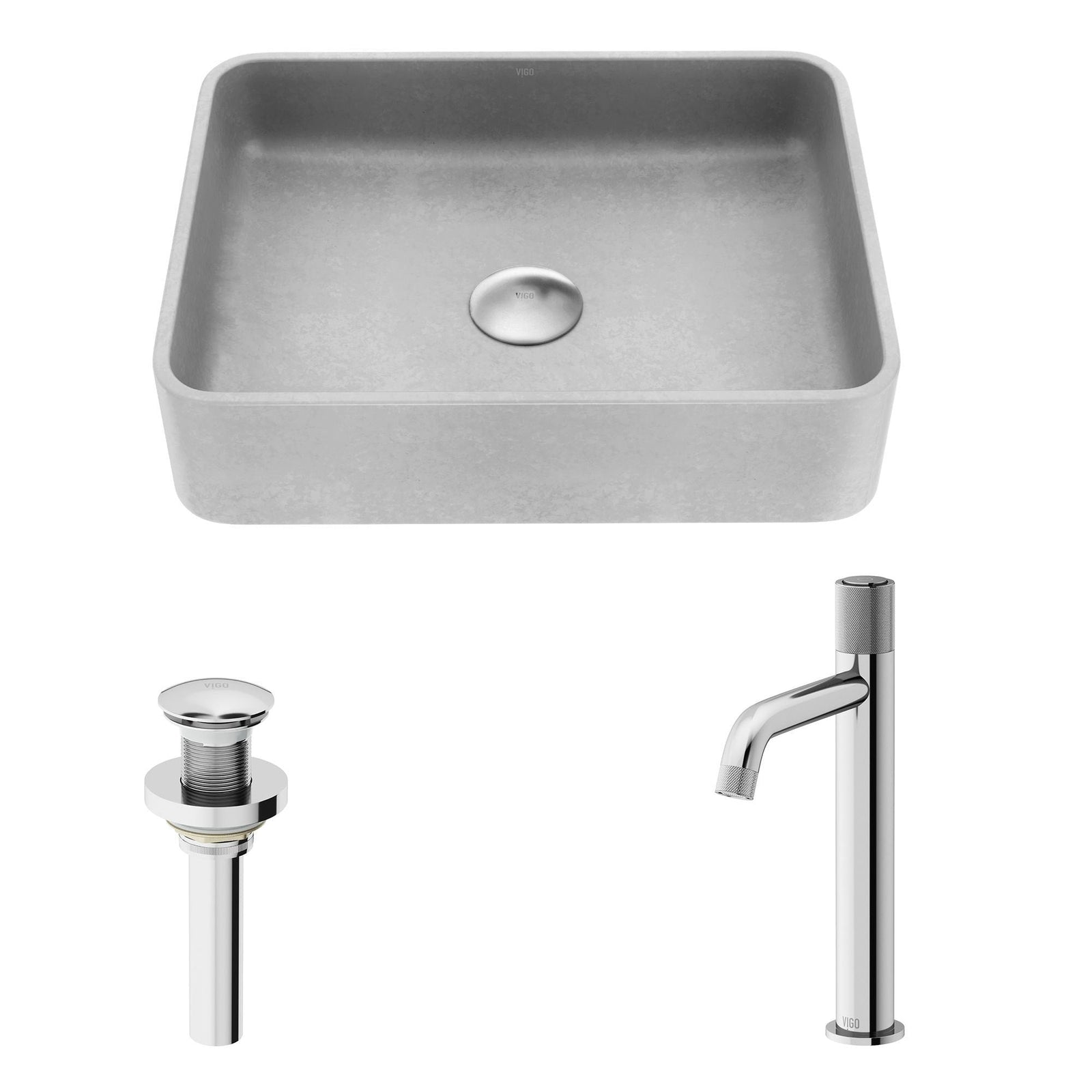 Segovia Gothic ConcretoStone Grey Bathroom Sink/Basin Set with Apollo Faucet and Rectangular Vessel C0A9 - product image 2