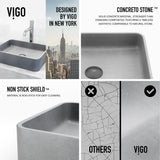 Segovia Gothic ConcretoStone Grey Bathroom Sink/Basin Set with Apollo Faucet and Rectangular Vessel C0A9 - product image 4