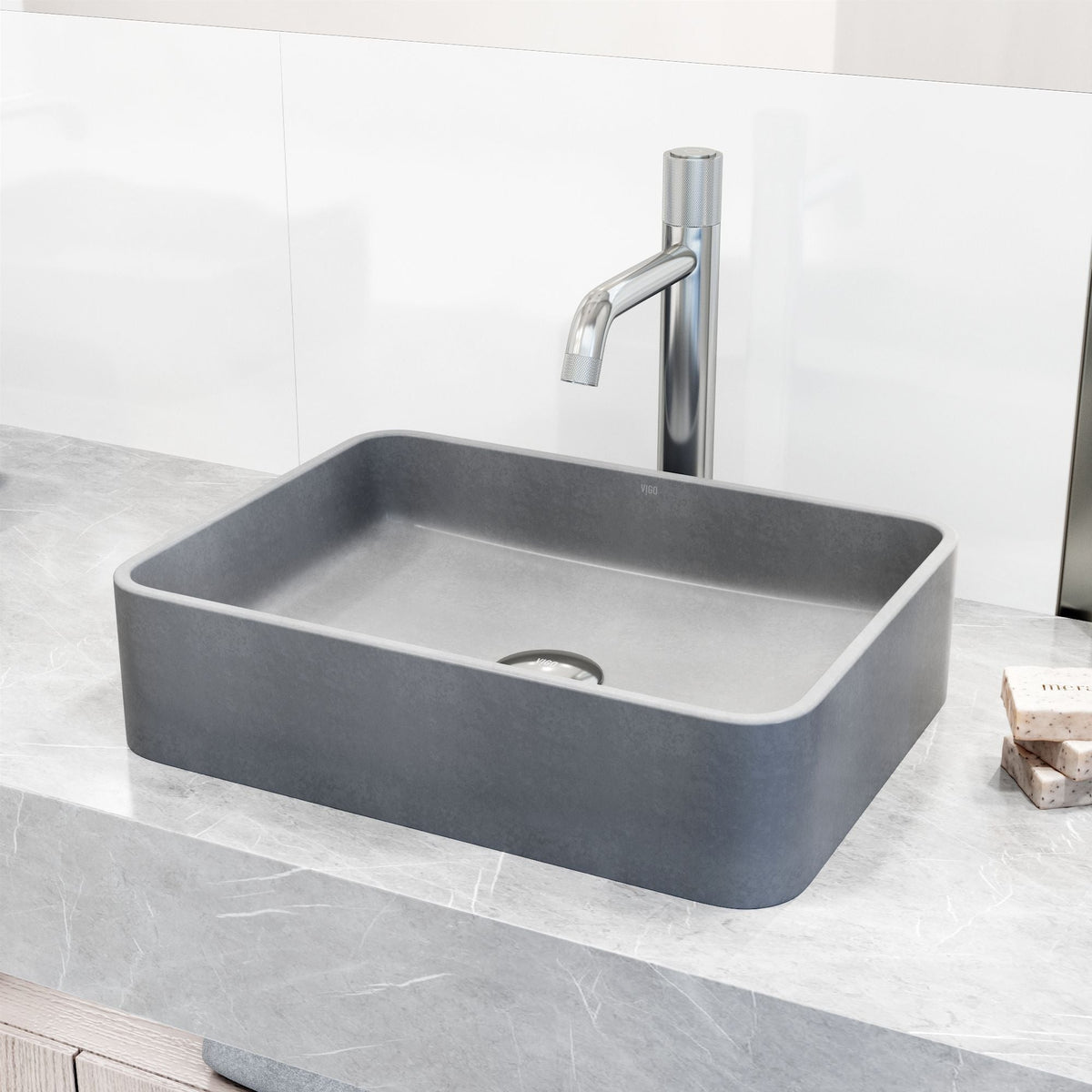 Segovia Gothic ConcretoStone Grey Bathroom Sink/Basin Set with Apollo Faucet and Rectangular Vessel C0A9 - product image 7
