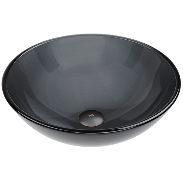Sheer Glass Round Vessel Bathroom Sink/Basin with Deep Bowl, Black J1S8