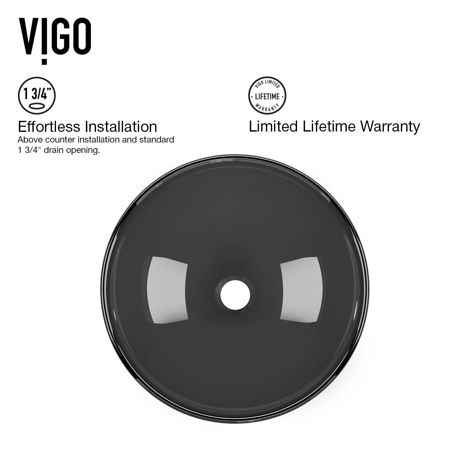 Sheer Glass Round Vessel Bathroom Sink/Basin with Deep Bowl, Black J1S8 - product image 3