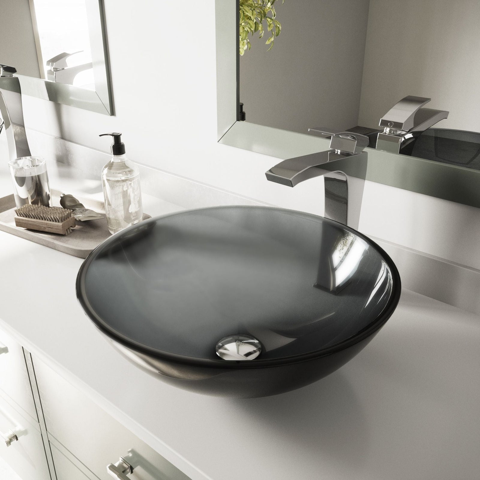 Sheer Glass Round Vessel Bathroom Sink/Basin with Deep Bowl, Black J1S8 - product image 8