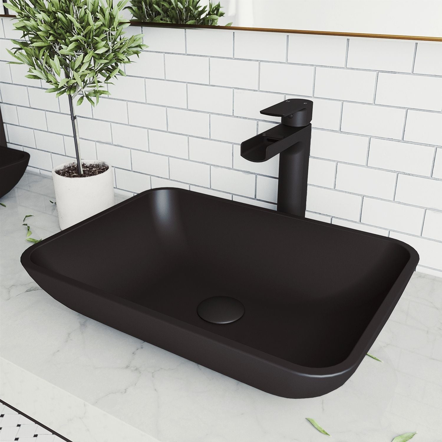 Sottile MatteShell Blue Bathroom Sink/Basin Set with Amada Faucet and Glass Rectangular Vessel H5K8 - product image 3