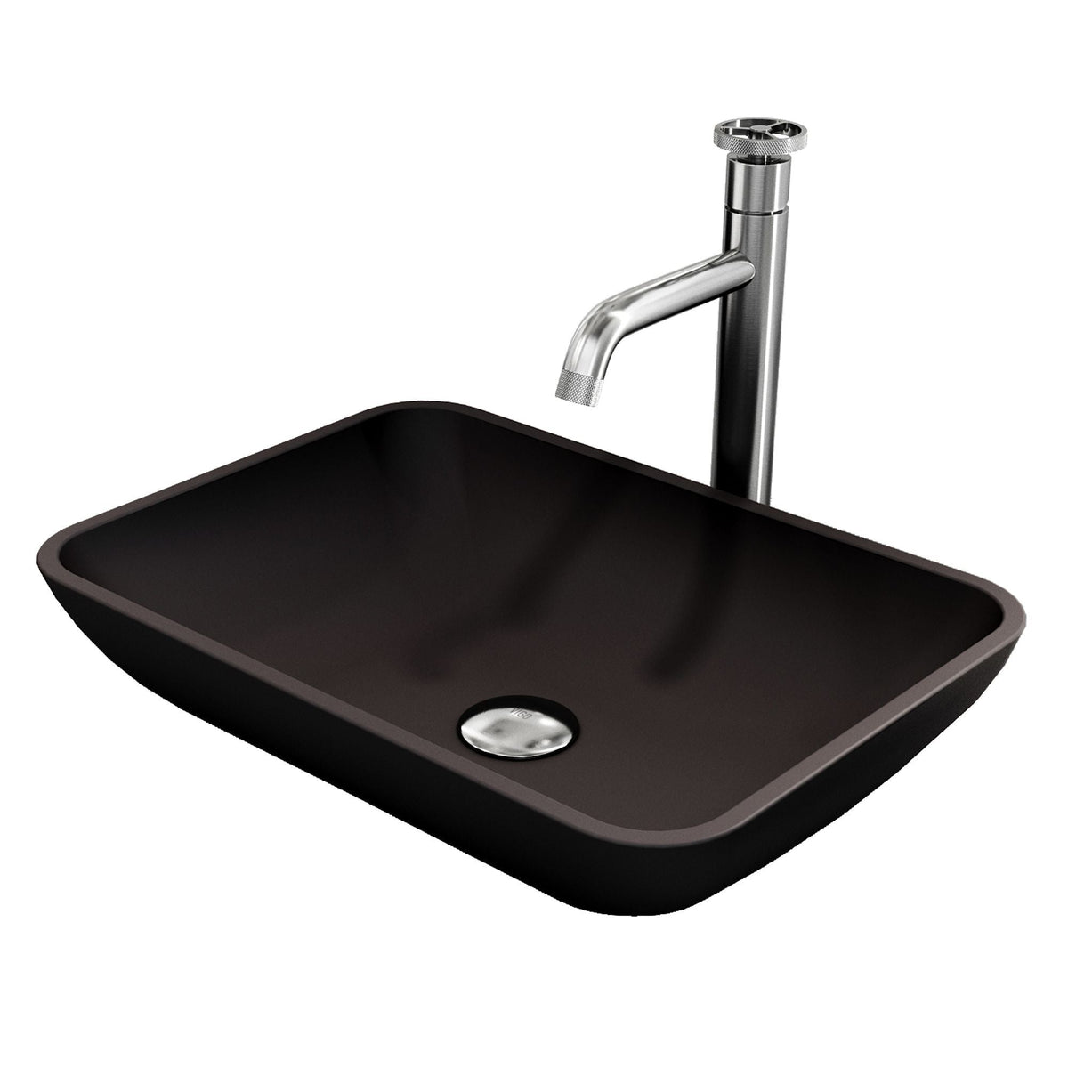 Sottile MatteShell Matte Black Bathroom Sink/Basin Set with Cass Faucet and Glass Rectangular Vessel L9V5 - product image 1