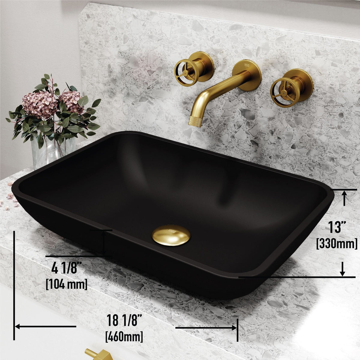 Sottile MatteShell Matte Black Bathroom Sink/Basin Set with Cass Wall Mount Faucet and Glass Rectangular Vessel S8Z3 - product image 3