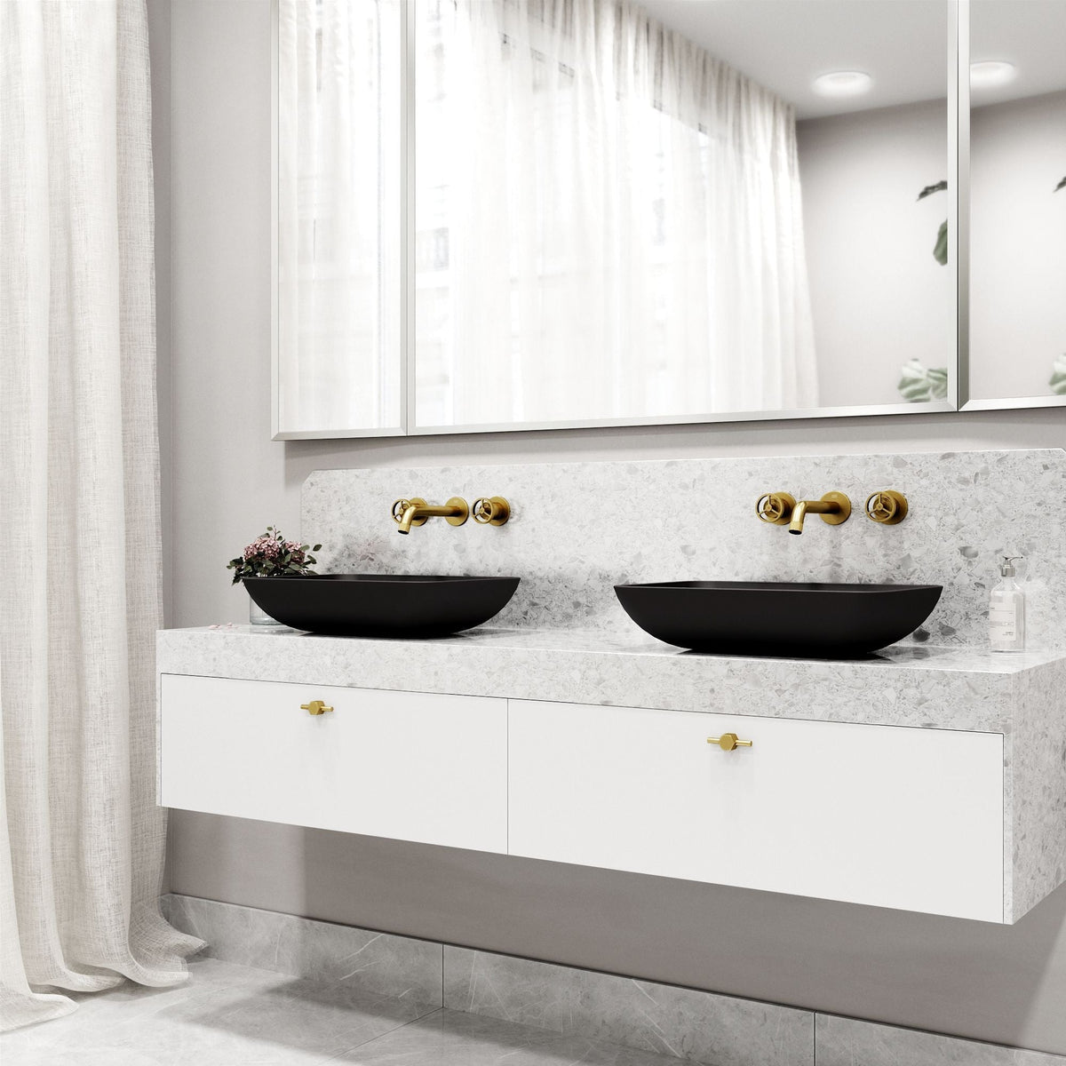 Sottile MatteShell Matte Black Bathroom Sink/Basin Set with Cass Wall Mount Faucet and Glass Rectangular Vessel S8Z3 - product image 8