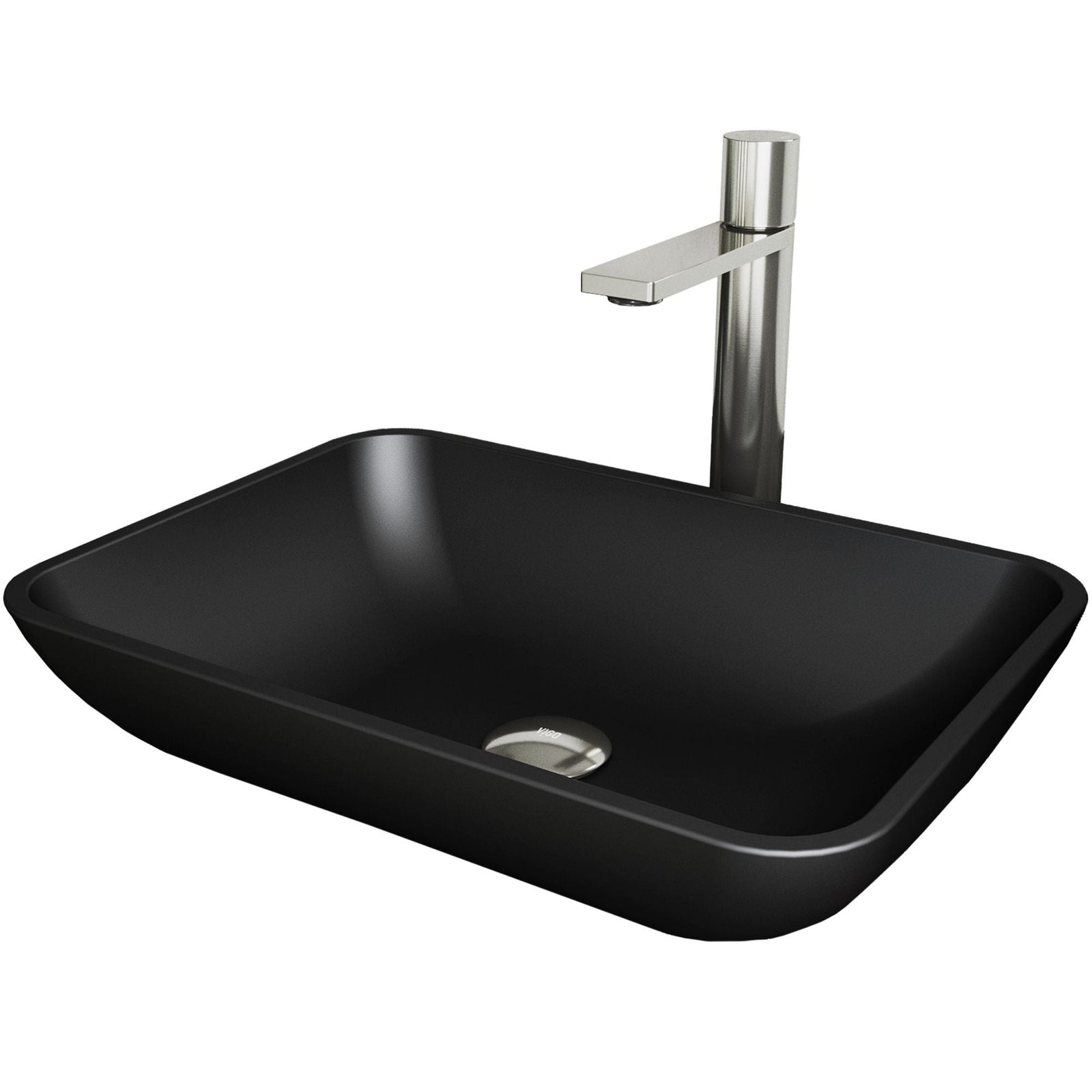 Sottile MatteShell Matte Black Bathroom Sink/Basin Set with Gotham Faucet and Glass Rectangular Vessel W1W7 - product image 1