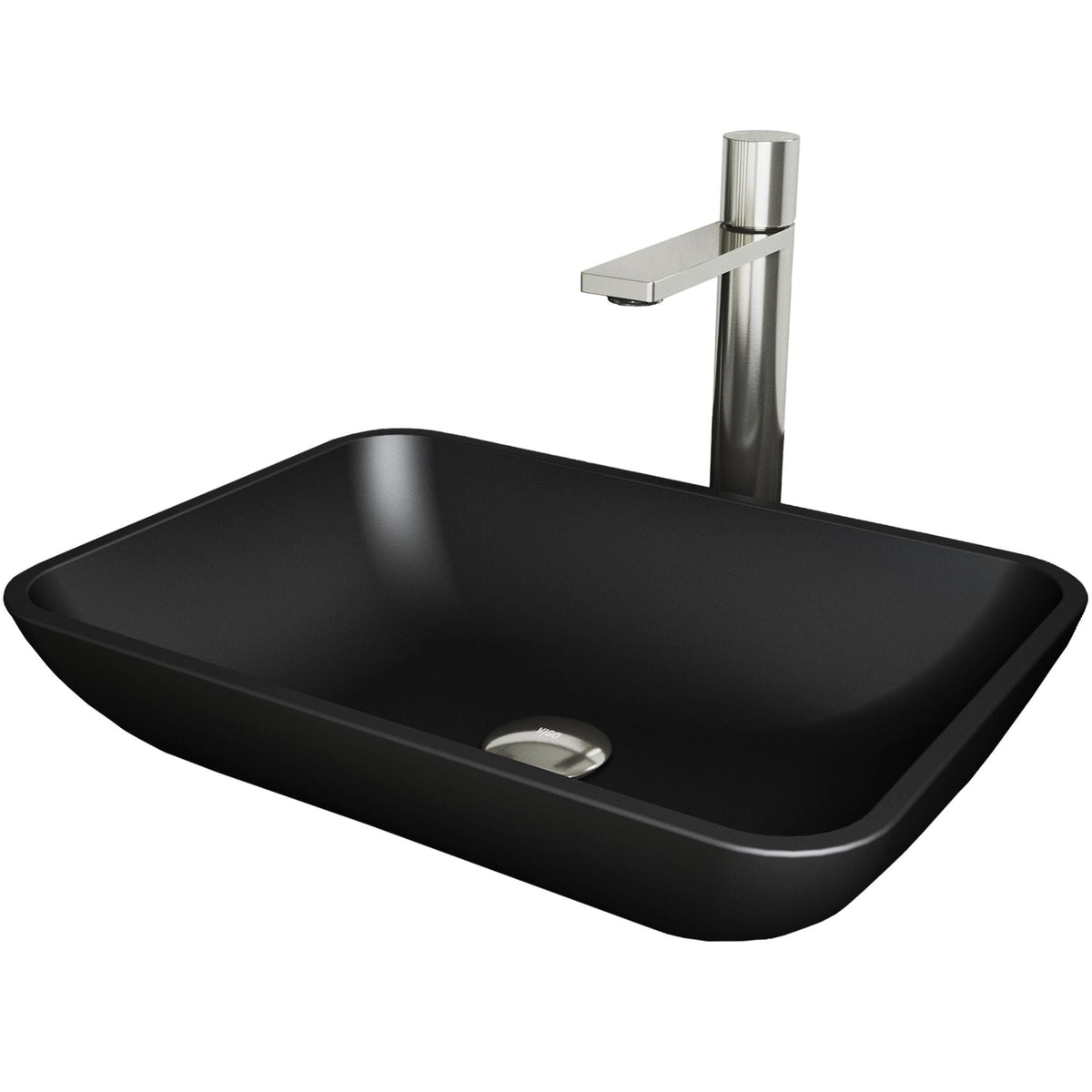 Sottile MatteShell Matte Black Bathroom Sink/Basin Set with Gotham Faucet and Glass Rectangular Vessel T4J5 - product image 1
