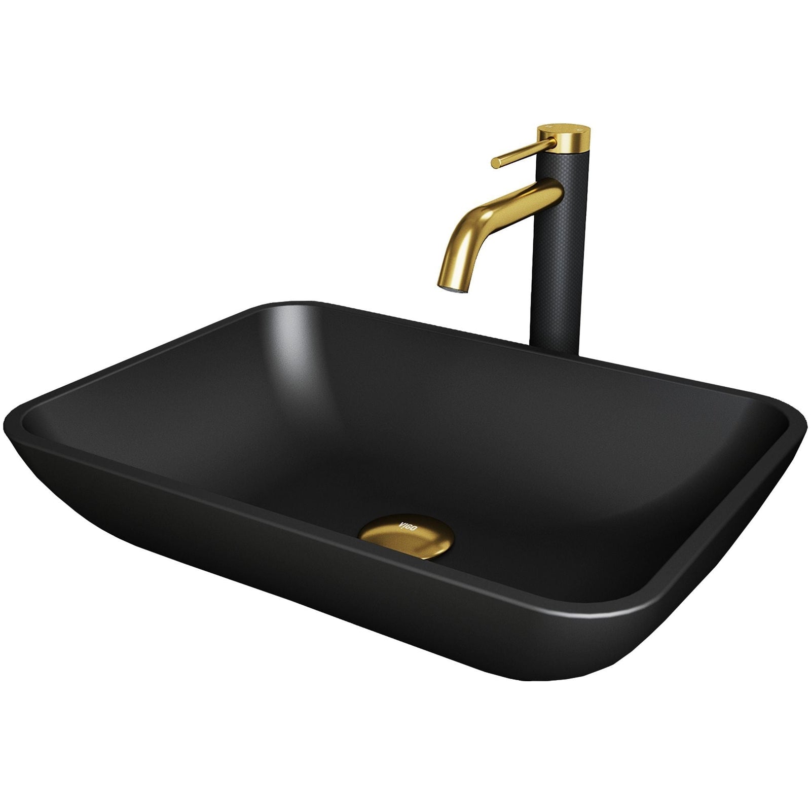 Sottile MatteShell Matte Black Bathroom Sink/Basin Set with Lexington Faucet and Glass Rectangular Vessel C1P9 - product image 1