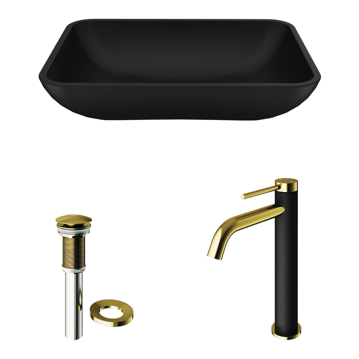 Sottile MatteShell Matte Black Bathroom Sink/Basin Set with Lexington Faucet and Glass Rectangular Vessel C1P9 - product image 2