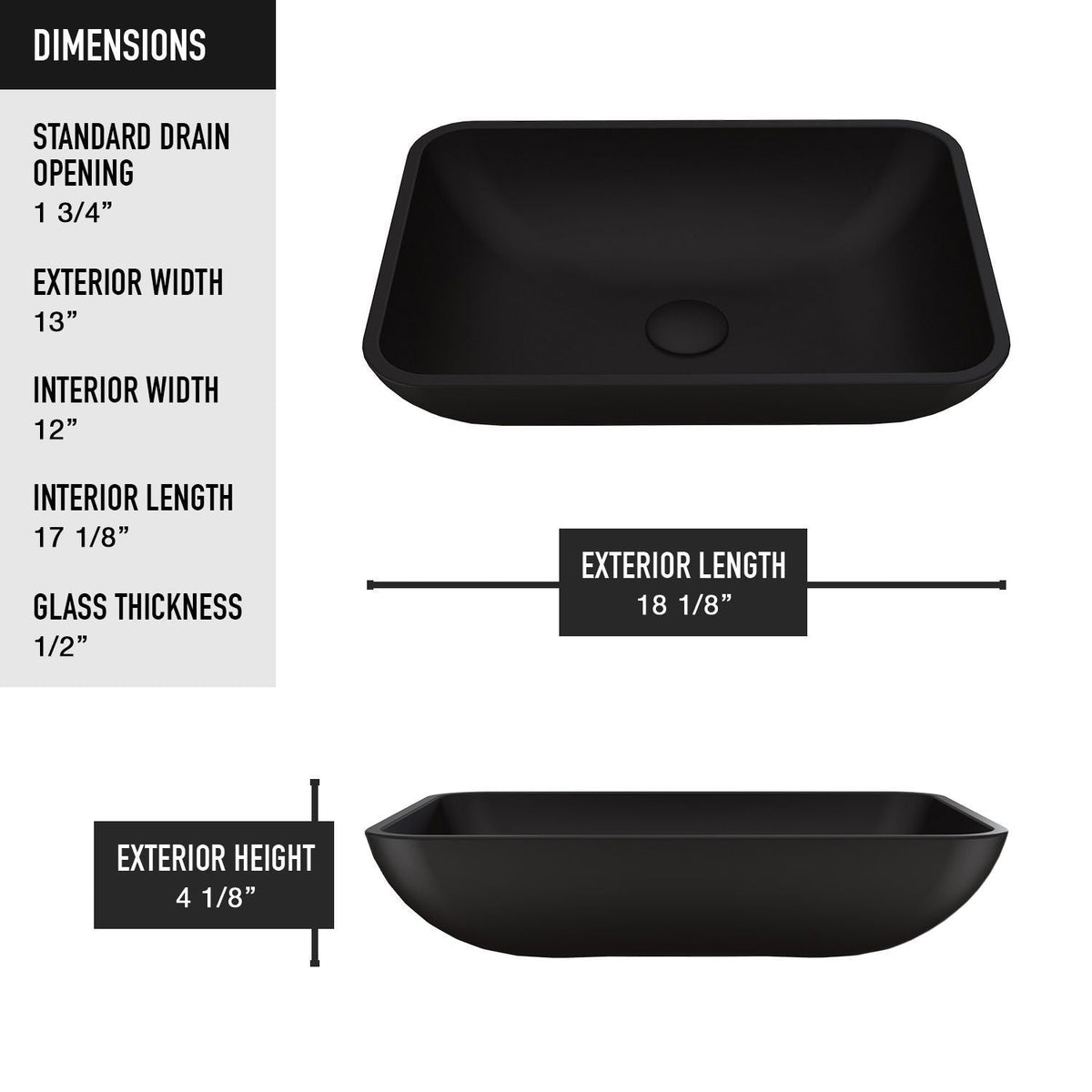 Sottile MatteShell Matte Black Bathroom Sink/Basin Set with Lexington Faucet and Glass Rectangular Vessel C1P9 - product image 7
