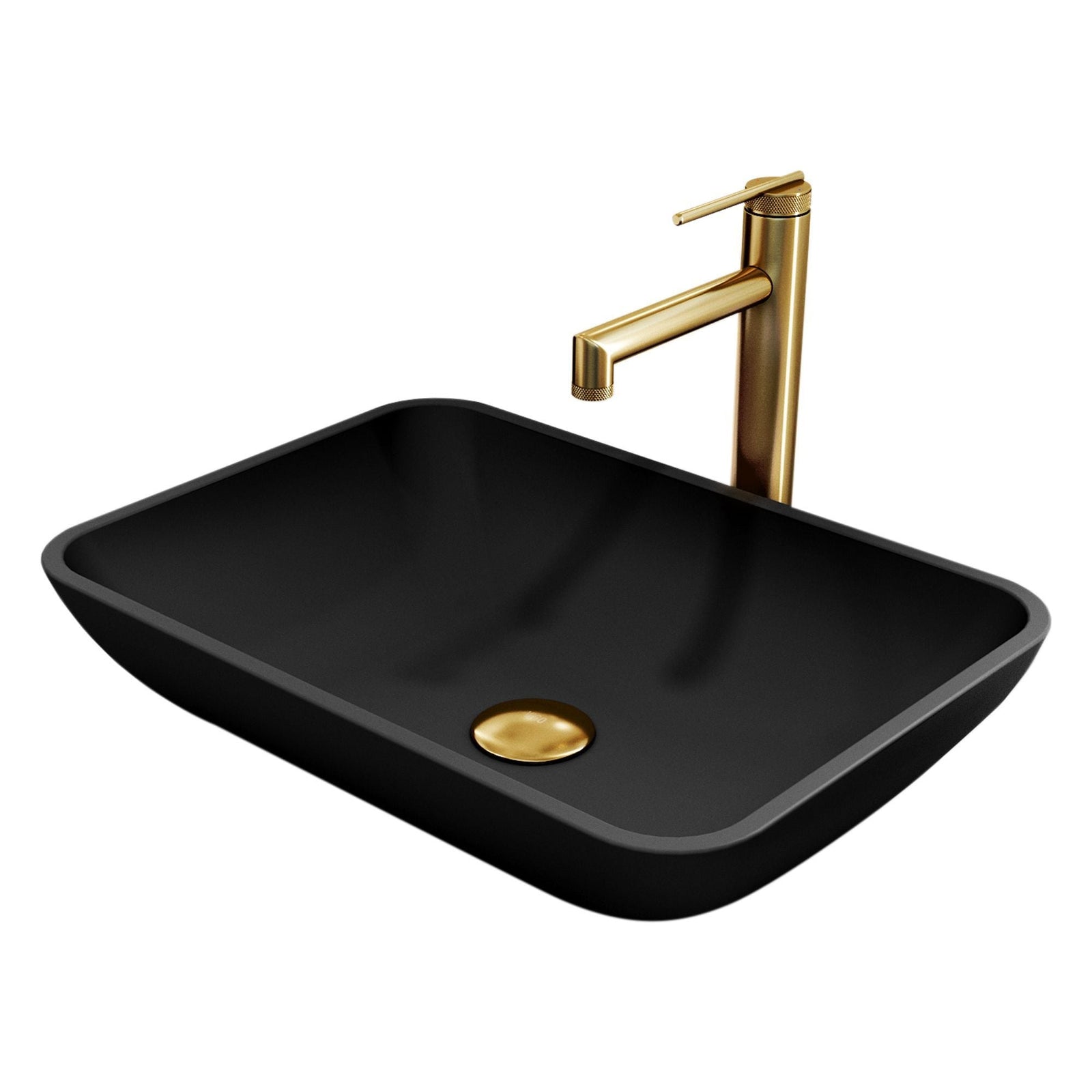 Sottile MatteShell Matte Black Bathroom Sink/Basin Set with Sterling Faucet and Glass Rectangular Vessel T4D1 - product image 1