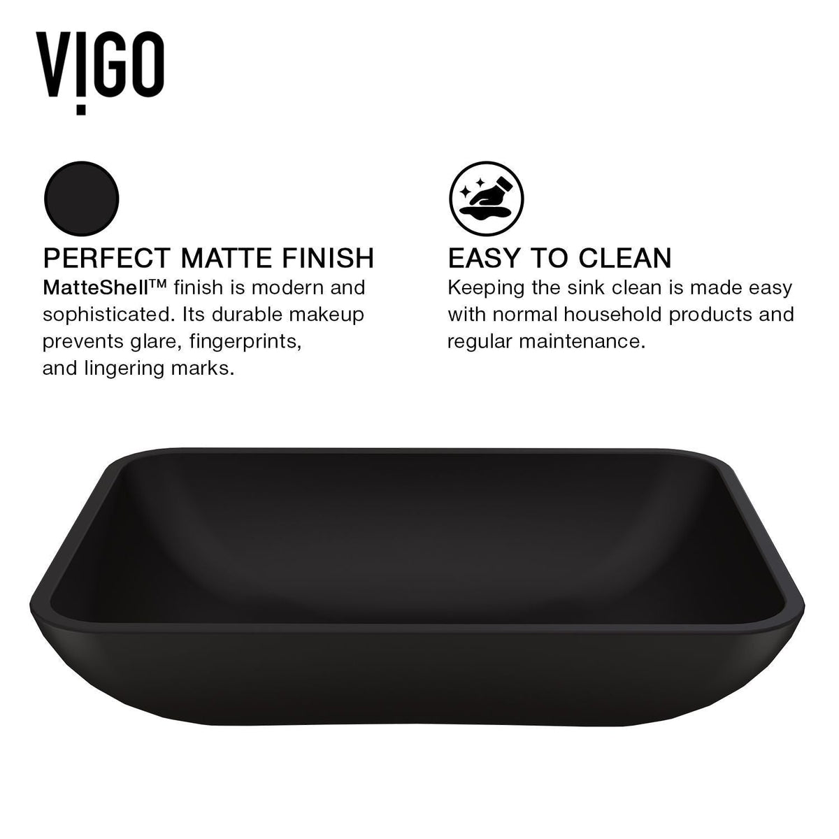 Sottile MatteShell Matte Black Bathroom Sink/Basin Set with Sterling Faucet and Glass Rectangular Vessel T4D1 - product image 4