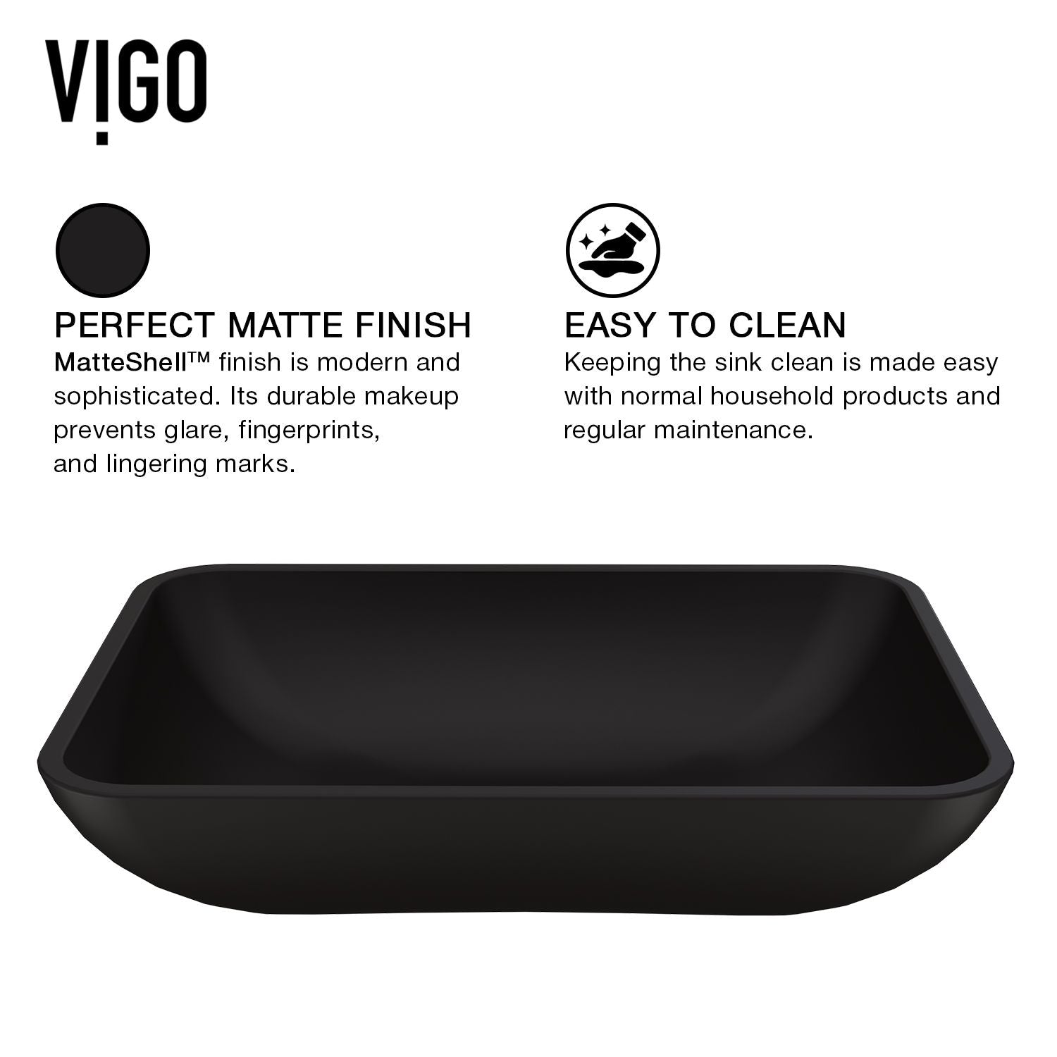 Sottile MatteShell Rectangular Vessel Bathroom Sink/Basin with Deep Bowl, Black V3Y2 - product image 5