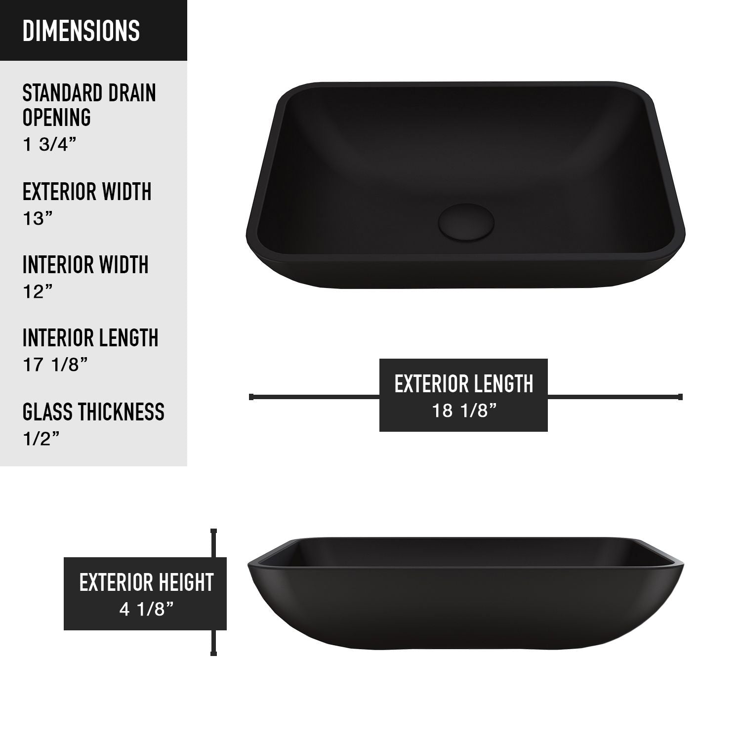 Sottile MatteShell Rectangular Vessel Bathroom Sink/Basin with Deep Bowl, Black M7Q4 - product image 7
