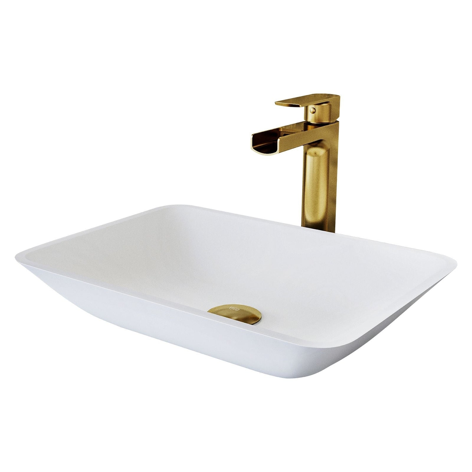 Sottile MatteShell White Bathroom Sink/Basin Set with Amada Faucet and Glass Rectangular Vessel L4U8 - product image 1
