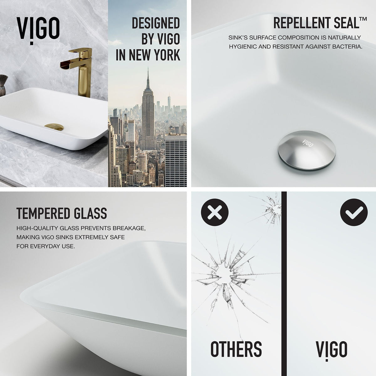 Sottile MatteShell White Bathroom Sink/Basin Set with Amada Faucet and Glass Rectangular Vessel L4U8 - product image 3