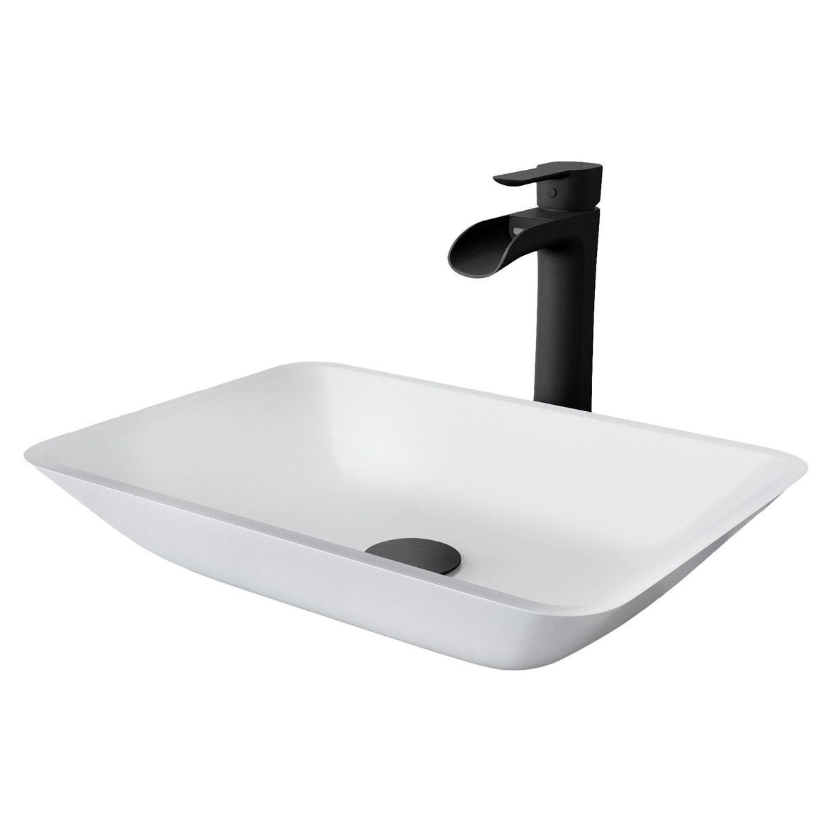 Sottile MatteShell White Bathroom Sink/Basin Set with Niko Faucet and Glass Rectangular Vessel H9D4 - product image 1