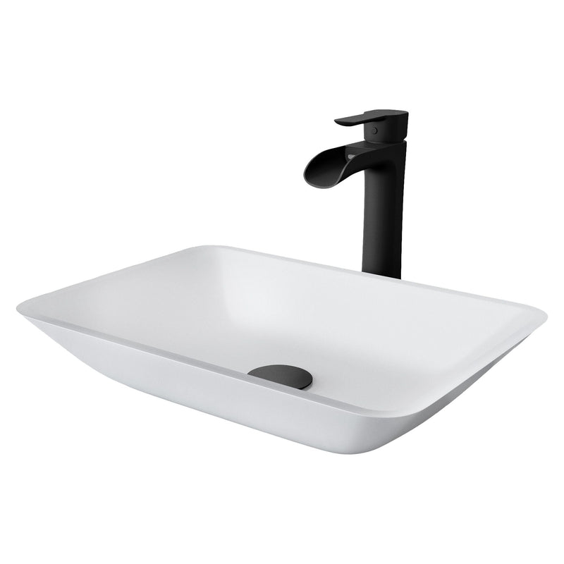 Sottile MatteShell White Bathroom Sink/Basin Set with Niko Faucet and Glass Rectangular Vessel H9D4