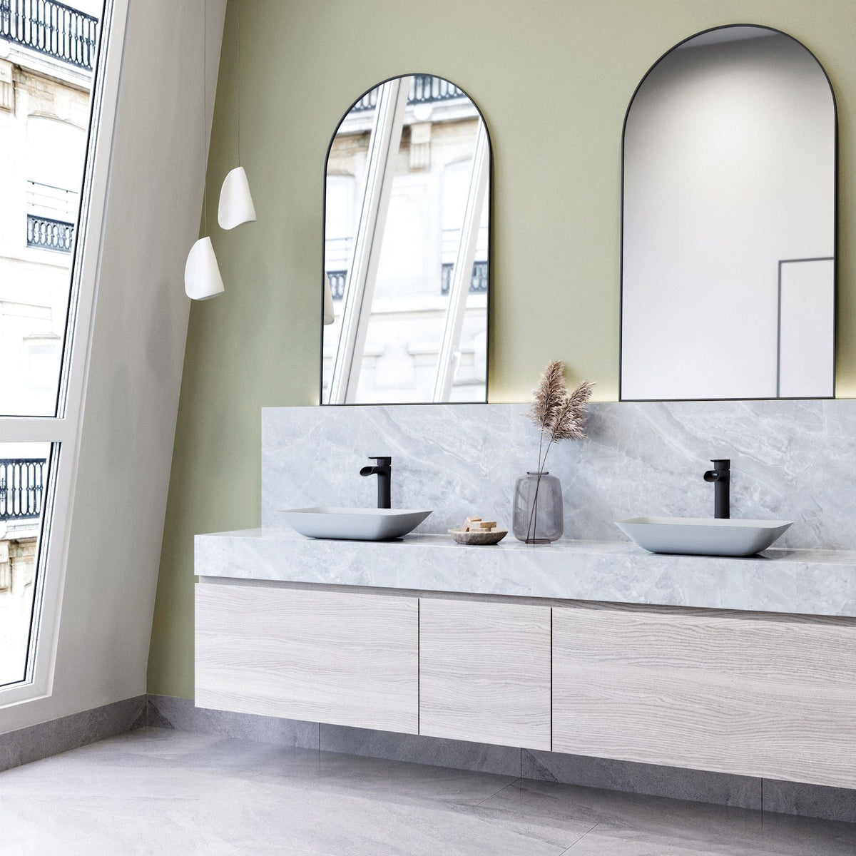 Sottile MatteShell White Bathroom Sink/Basin Set with Niko Faucet and Glass Rectangular Vessel H9D4 - product image 5