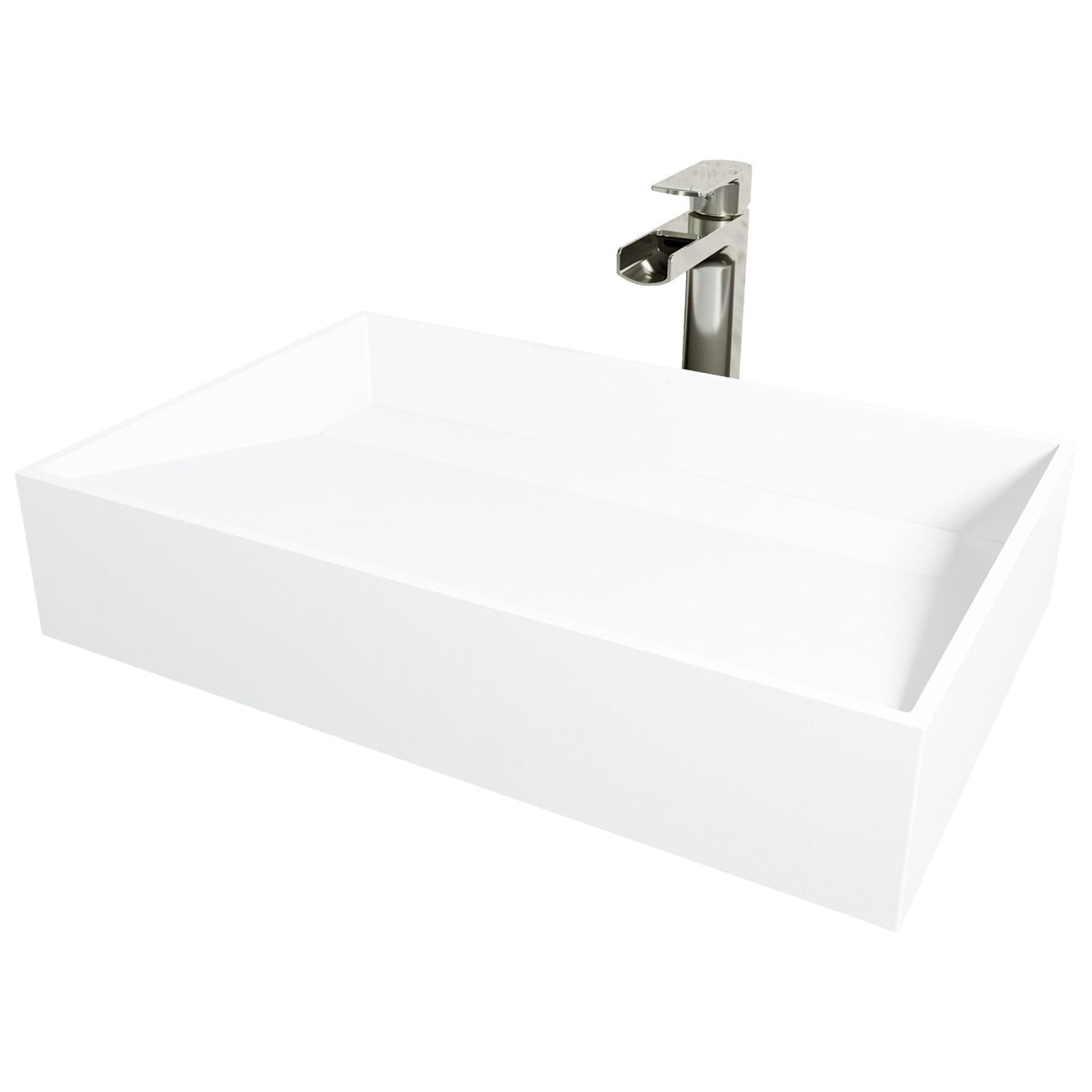 Starr Glass MatteStone White Bathroom Sink/Basin Set with Amada Faucet and Rectangular Composite Vessel V2B0 - product image 1