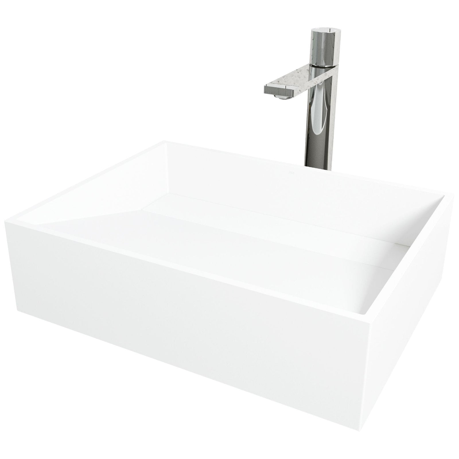 Starr Glass MatteStone White Bathroom Sink/Basin Set with Gotham Faucet and Rectangular Composite Vessel R7W2 - product image 1