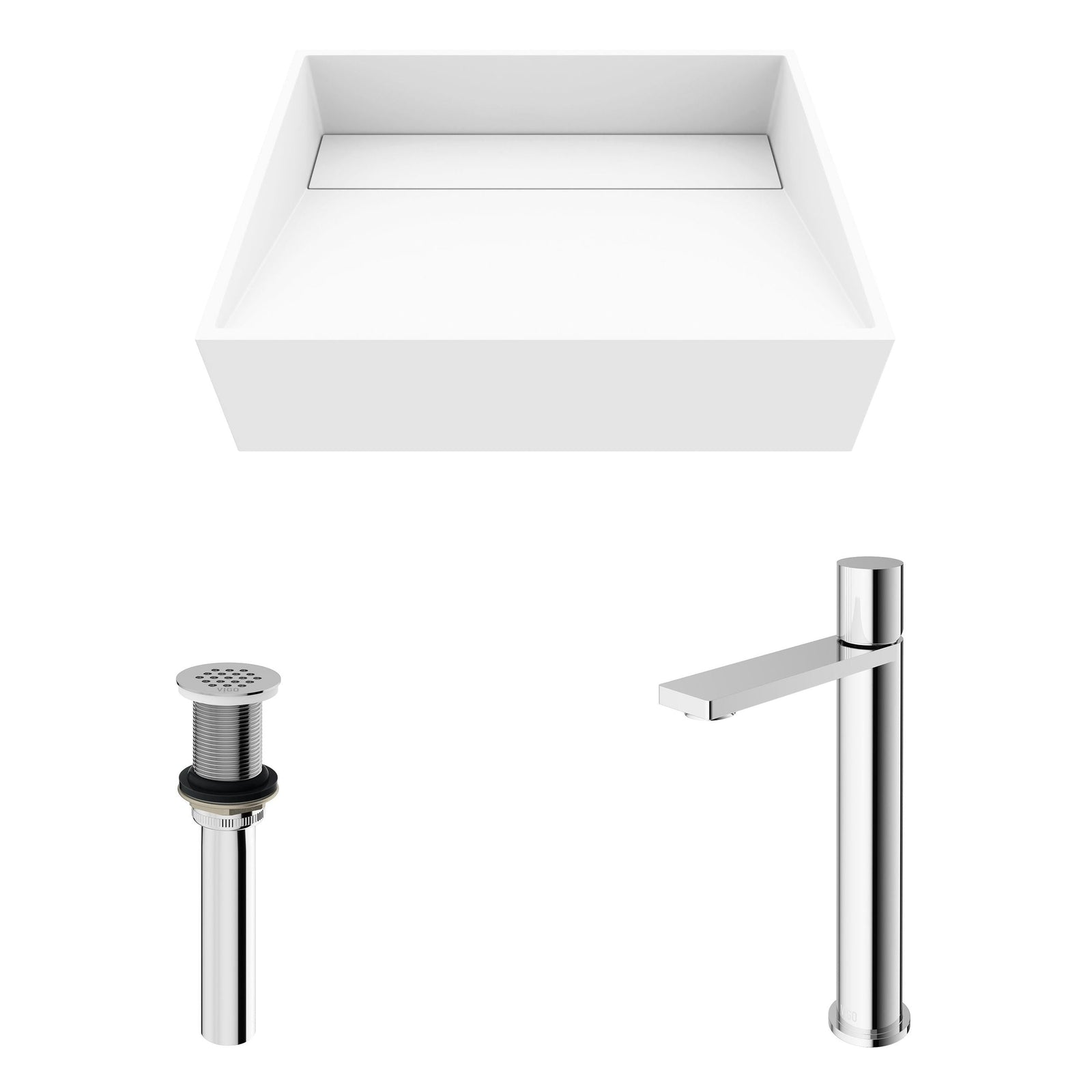 Starr Glass MatteStone White Bathroom Sink/Basin Set with Gotham Faucet and Rectangular Composite Vessel R7W2 - product image 2