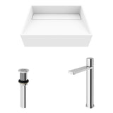 Starr Glass MatteStone White Bathroom Sink/Basin Set with Gotham Faucet and Rectangular Composite Vessel O6N6 - product image 2