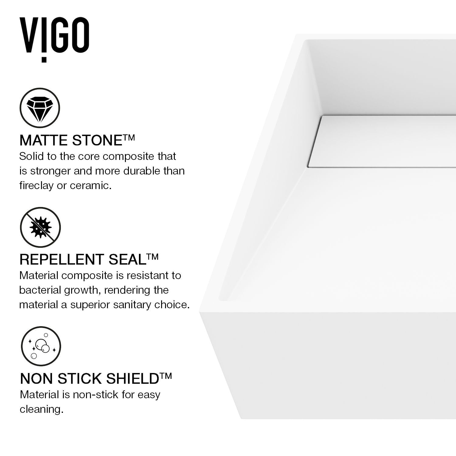 Starr Glass MatteStone White Bathroom Sink/Basin Set with Gotham Faucet and Rectangular Composite Vessel R7W2 - product image 7