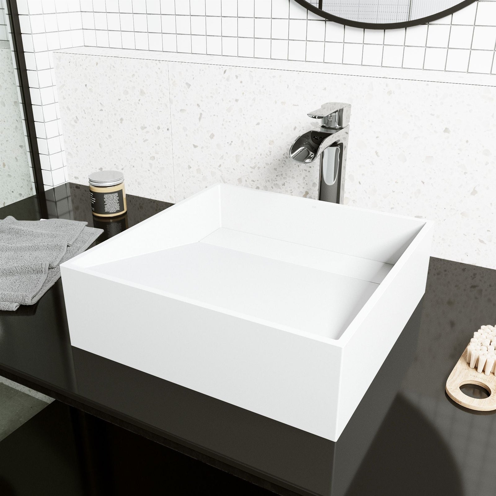Starr Modern MatteStone 15x15-in Deep White Bathroom Sink/Basin with Square Vessel K8T0 - product image 7