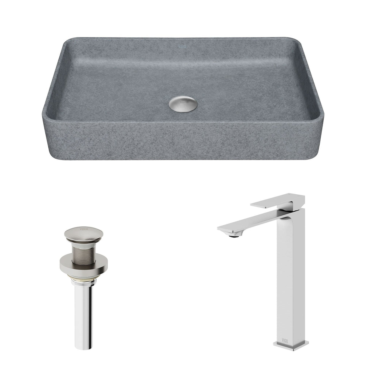 Tarragona Gothic ConcretoStone Grey Bathroom Sink/Basin Set with Dunn Faucet and Rectangular Vessel U3Z2 - product image 2