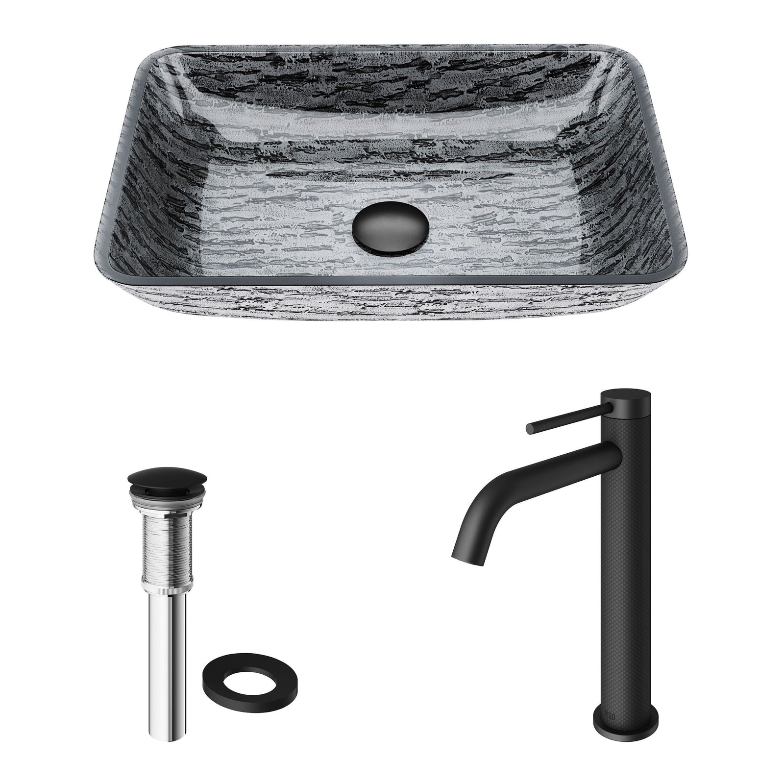 Titanium Glass Slate Grey Bathroom Sink/Basin Set with Lexington Faucet and Rectangular Vessel H2S4 - product image 2