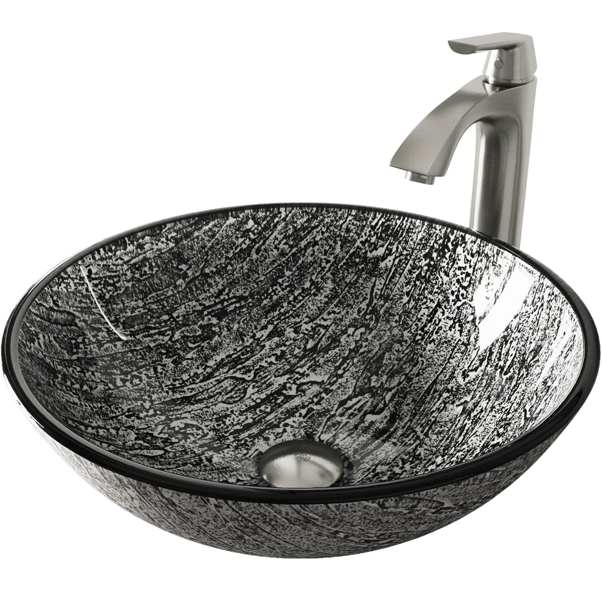 Titanium Glass Slate Grey Bathroom Sink/Basin Set with Linus Faucet and Round Vessel J6T0 - product image 1