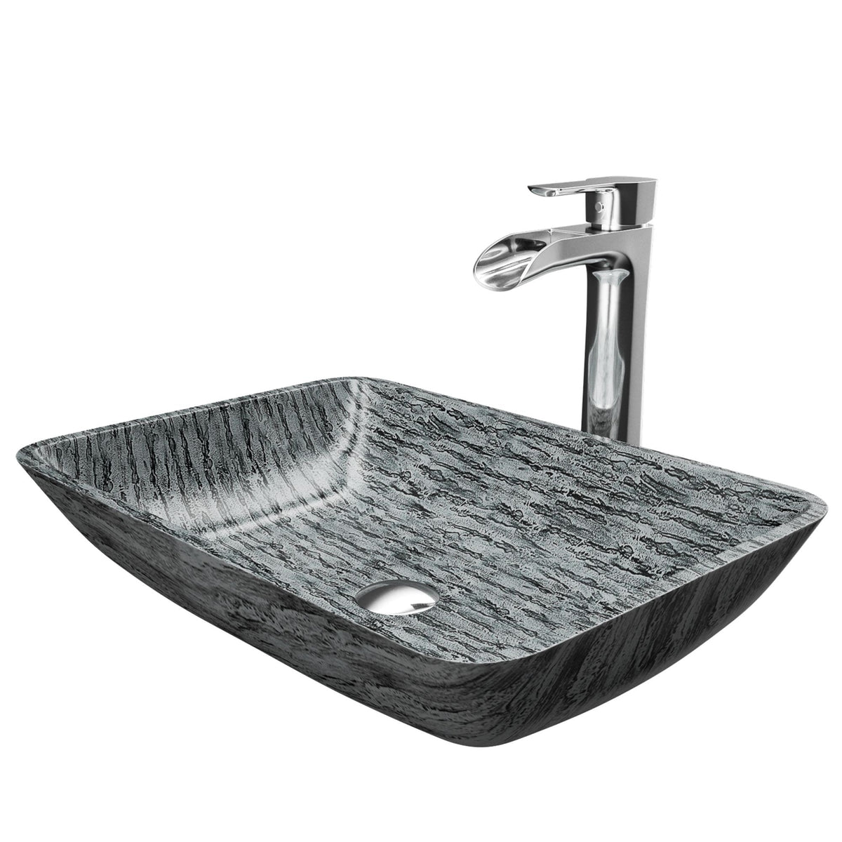 Titanium Glass Slate Grey Bathroom Sink/Basin Set with Niko Faucet and Rectangular Vessel T9P1 - product image 1