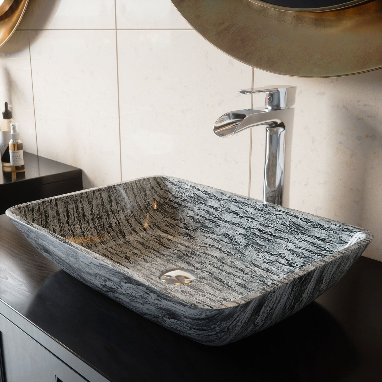 Titanium Glass Slate Grey Bathroom Sink/Basin Set with Niko Faucet and Rectangular Vessel T9P1 - product image 5