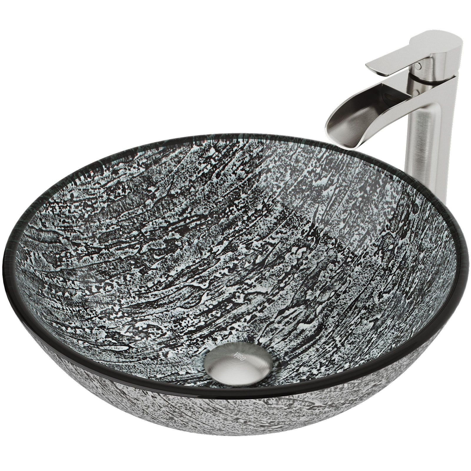 Titanium Glass Slate Grey Bathroom Sink/Basin Set with Niko Faucet and Round Vessel V6S1 - product image 1