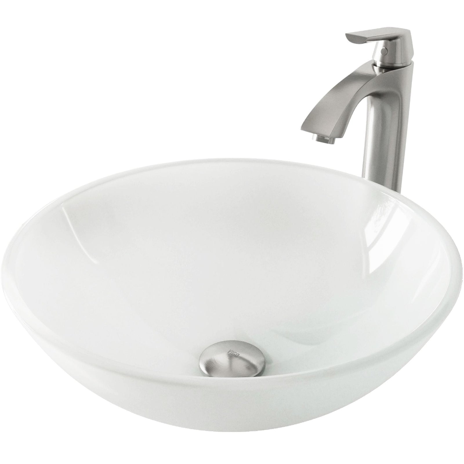 White Frost White Bathroom Sink/Basin Set with Linus Faucet and Round Glass Vessel Q7E8 - product image 1