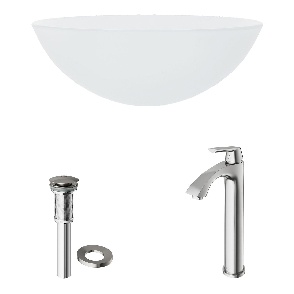 White Frost White Bathroom Sink/Basin Set with Linus Faucet and Round Glass Vessel Q7E8 - product image 2