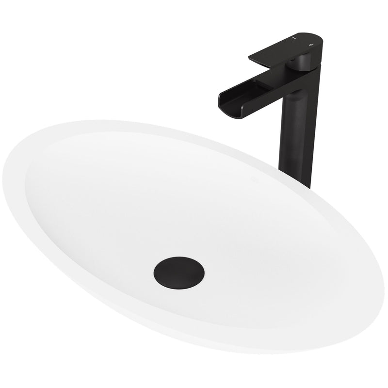 Wisteria MatteStone White Bathroom Sink/Basin Set with Amada Faucet and Oval Composite Vessel V6J3