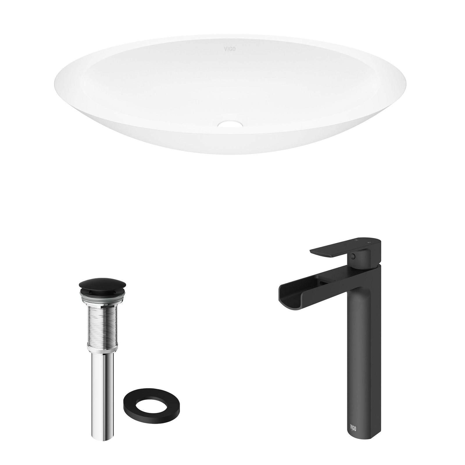 Wisteria MatteStone White Bathroom Sink/Basin Set with Amada Faucet and Oval Composite Vessel V6J3 - product image 2