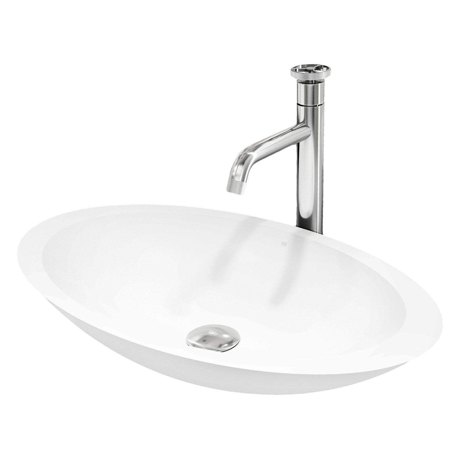 Wisteria MatteStone White Bathroom Sink/Basin Set with Cass Faucet and Oval Composite Vessel E8A4 - product image 1