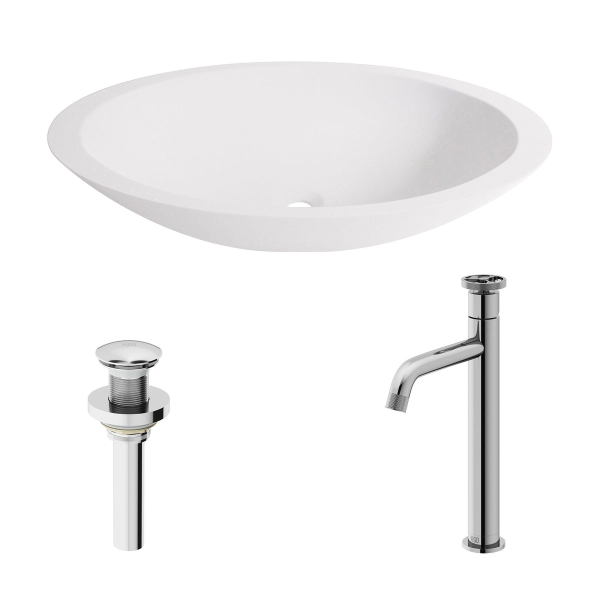 Wisteria MatteStone White Bathroom Sink/Basin Set with Cass Faucet and Oval Composite Vessel E8A4 - product image 2