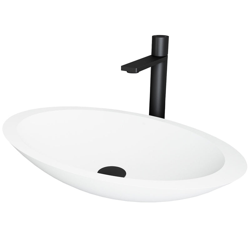 Wisteria MatteStone White Bathroom Sink/Basin Set with Gotham Faucet and Oval Composite Vessel Y7I2