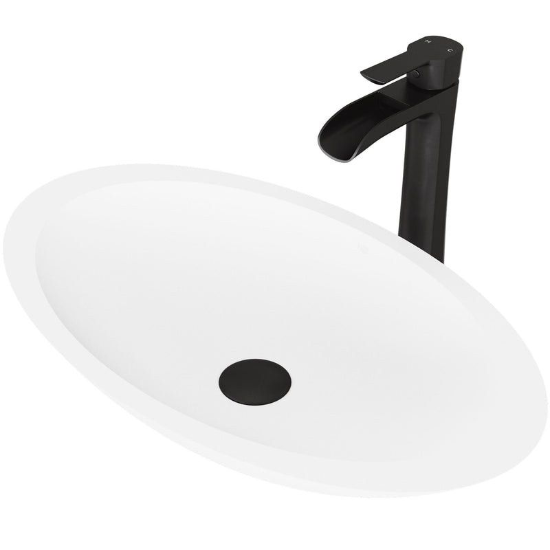 Wisteria MatteStone White Bathroom Sink/Basin Set with Niko Faucet and Oval Composite Vessel D6C1