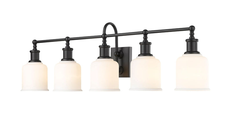 Bryant 5-Light Vanity Light, Black with Opal Shade Z1E4